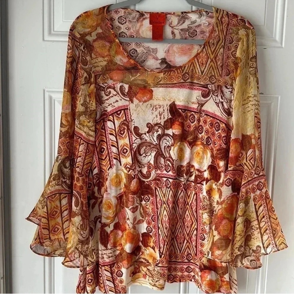 V Cristina Boho Floral Multicolor Women's Top Size M Lightweight - Picture 6 of 7